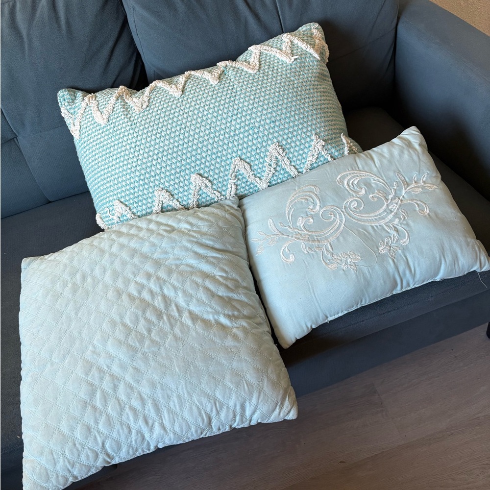 Set of Three Blue Decorative Pillows